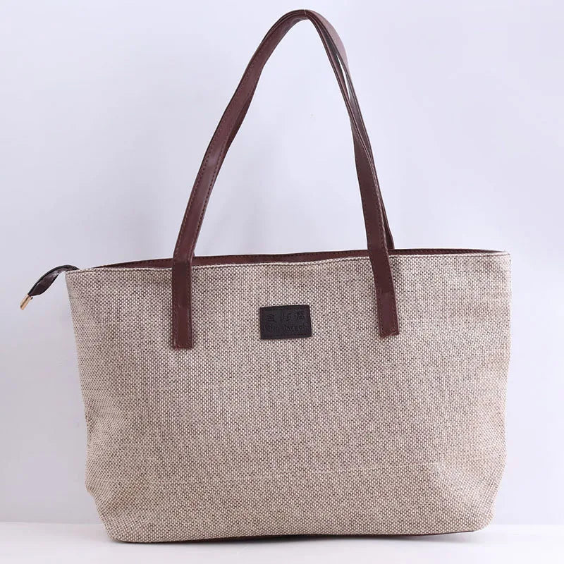 Women Canvas Daily Large Capacity Zipper Shoulder Tote Bag