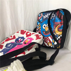 Women Canvas Flap Shoulder Bag Graffiti Print Crossbody School Handbag