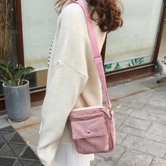 Canvas Flap Bag Preppy Style Shoulder Messenger Bag Corduroy Satchel