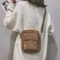 Canvas Flap Bag Preppy Style Shoulder Messenger Bag Corduroy Satchel