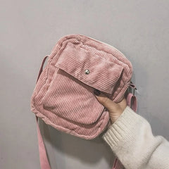Canvas Flap Bag Preppy Style Shoulder Messenger Bag Corduroy Satchel