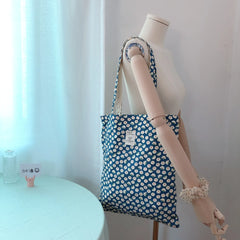 Canvas Flower Shoulder Bag Retro Floral Big Shopping Bags