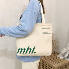 Canvas Shoulder Bag Letter Print Ladies Casual Tote Large Capacity Beach Bag