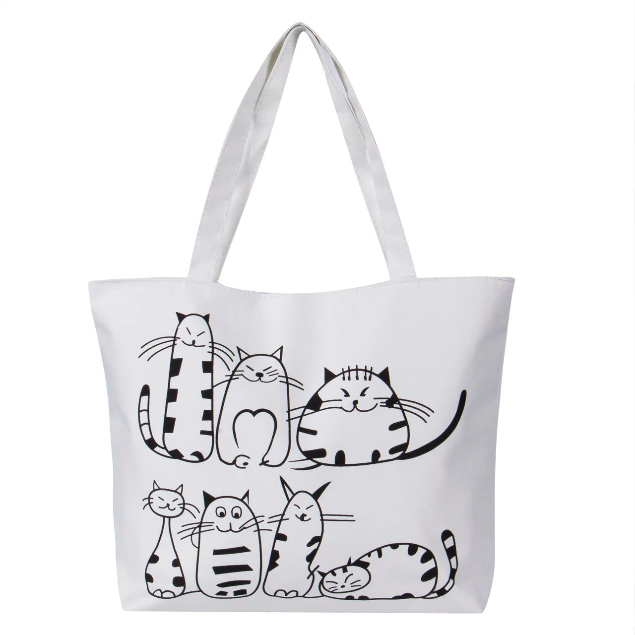 Cat Printed Canvas Handbag Large Capacity Beach Tote Bag