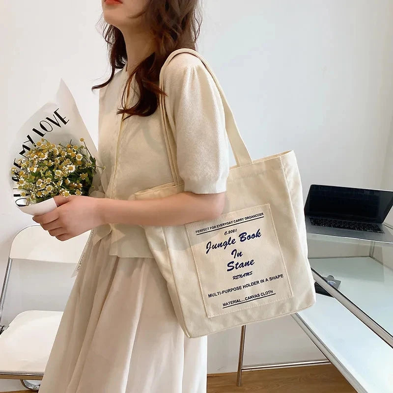 Jungle Book Print Canvas Shoulder Bag Women Casual Tote Large Capacity