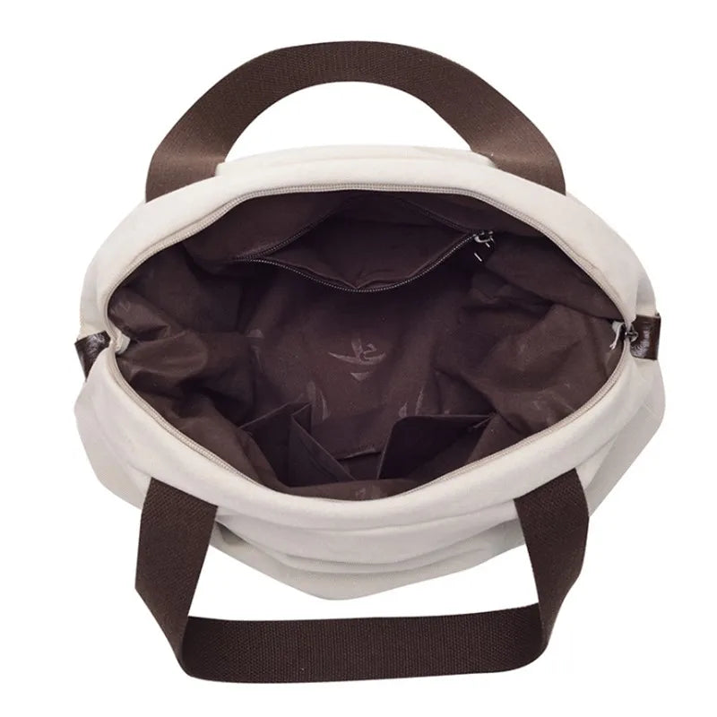Women Canvas Large Capacity Casual Tote Bag Solid Shoulder Bag