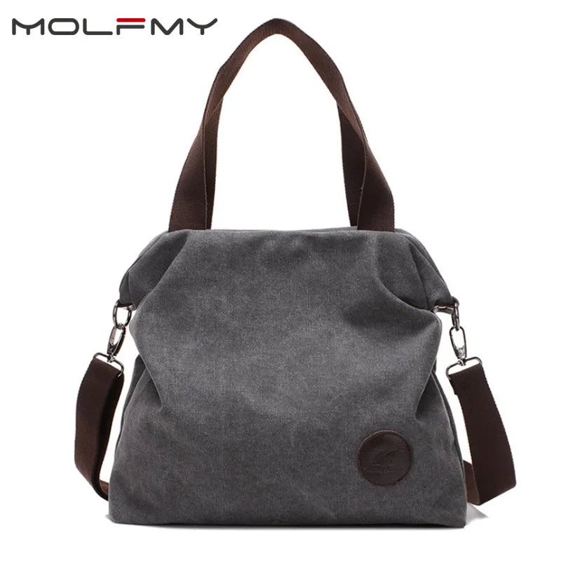 Women Canvas Large Capacity Casual Tote Bag Solid Shoulder Bag
