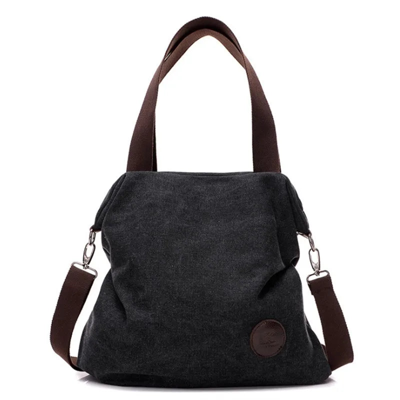 Women Canvas Large Capacity Casual Tote Bag Solid Shoulder Bag