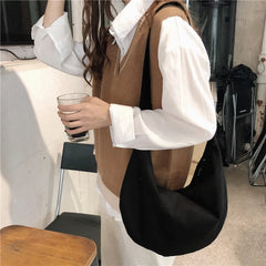 Canvas Messenger Bag Large Capacity Shoulder Bag Zipper Semicircle Shape