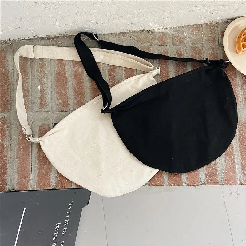 Canvas Messenger Bag Large Capacity Shoulder Bag Zipper Semicircle Shape