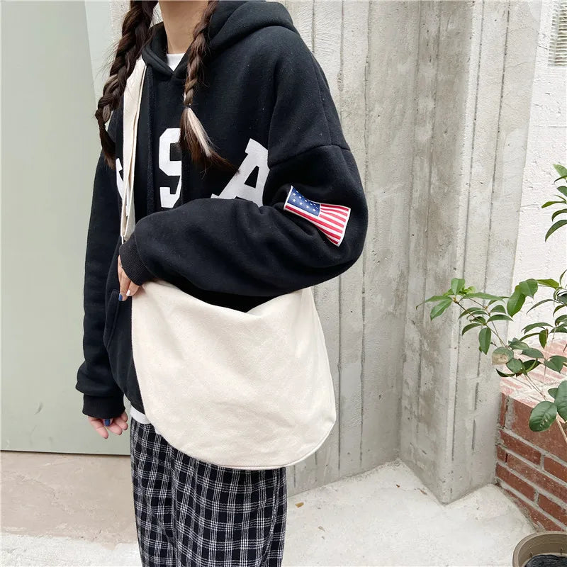 Large Capacity Canvas Messenger Bag Women Shoulder Crossbody Zipper Purse