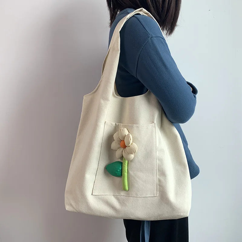 Flower Art Canvas Shopping Bag Eco Handbag Tote
