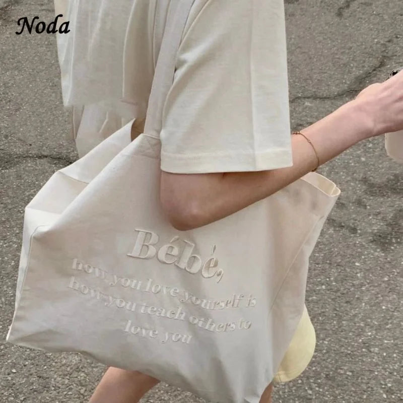 Babe Letters Print Canvas Shopping Bag Eco Handbag Tote
