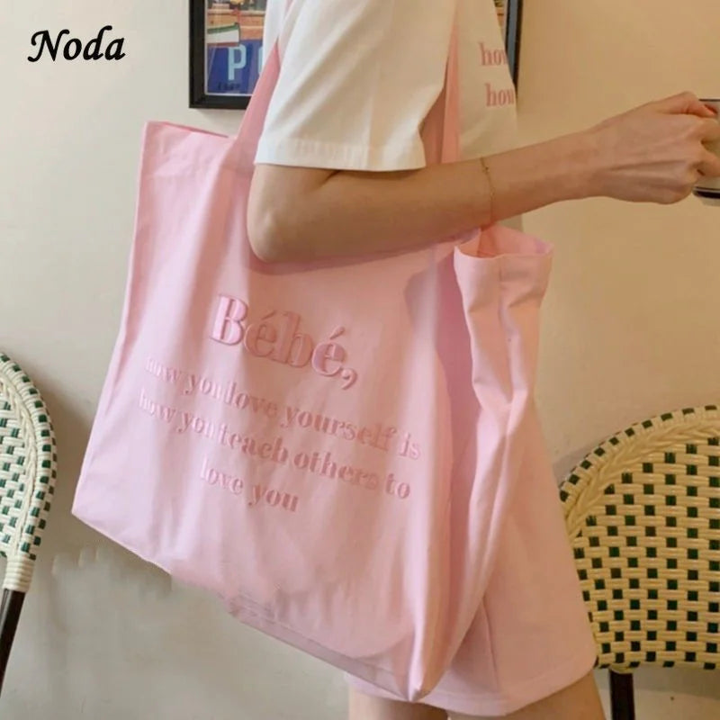 Babe Letters Print Canvas Shopping Bag Eco Handbag Tote