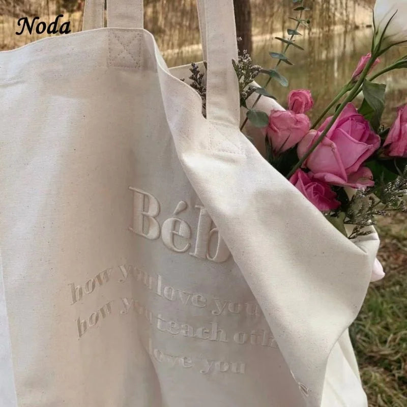 Babe Letters Print Canvas Shopping Bag Eco Handbag Tote