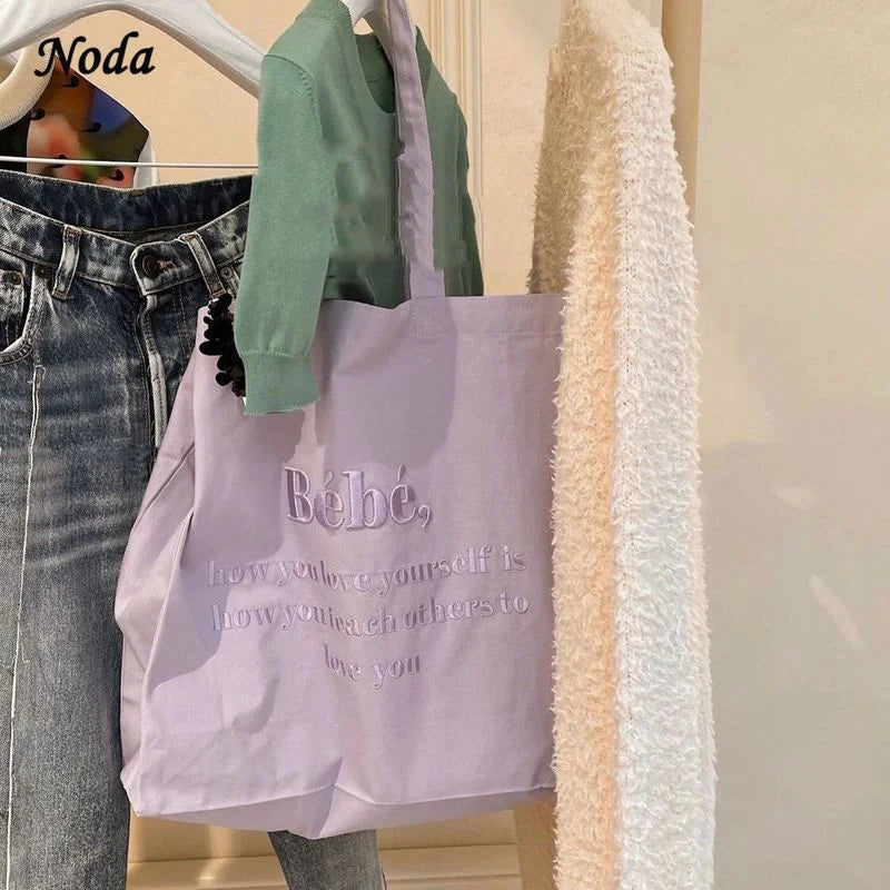 Babe Letters Print Canvas Shopping Bag Eco Handbag Tote
