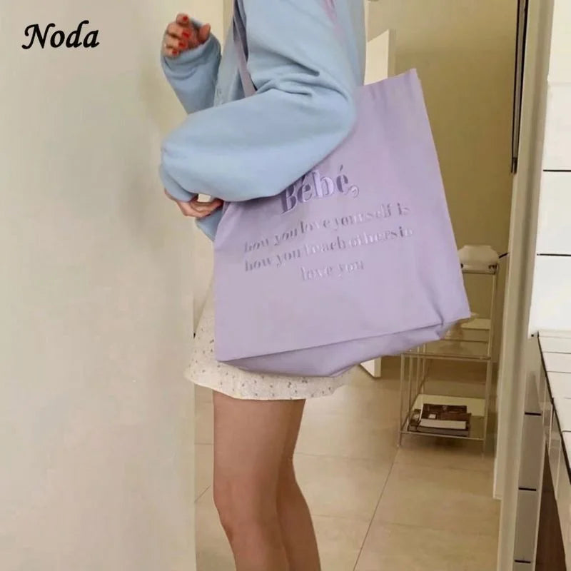 Babe Letters Print Canvas Shopping Bag Eco Handbag Tote