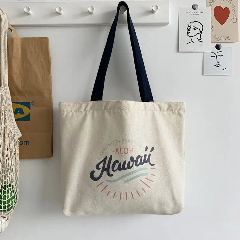 Cartoon Print Canvas Shopping Bag Eco Handbag Tote