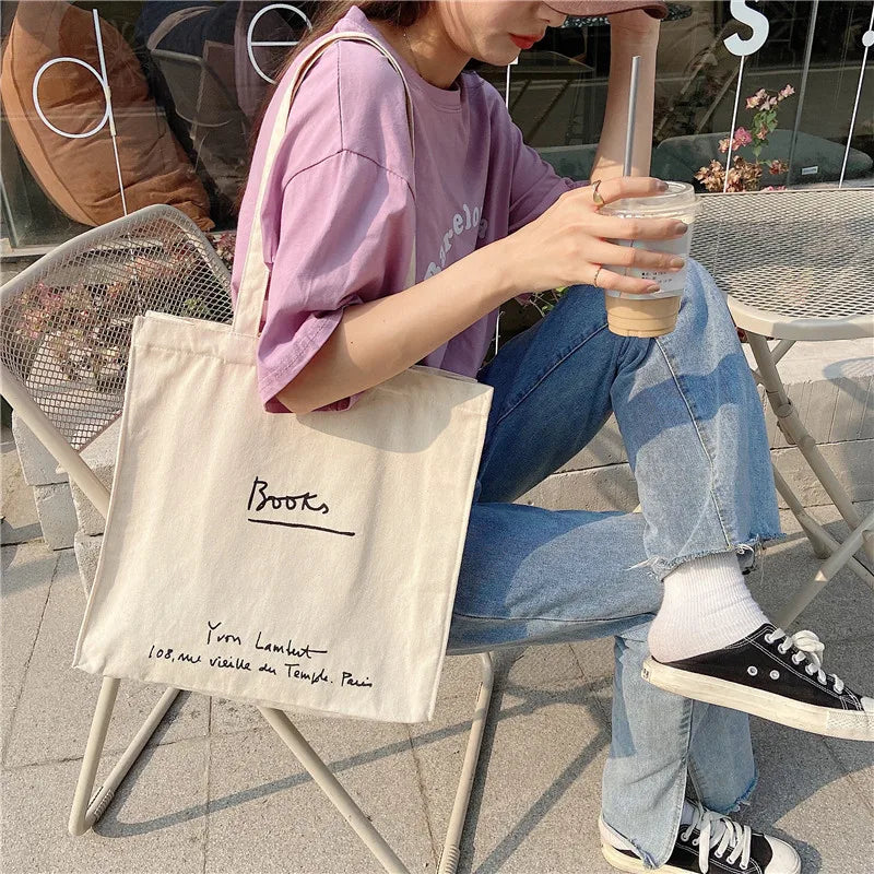 Women Canvas Shopping Bag Ladies Bookstore Printed HandBag Female Eco Shoulder B