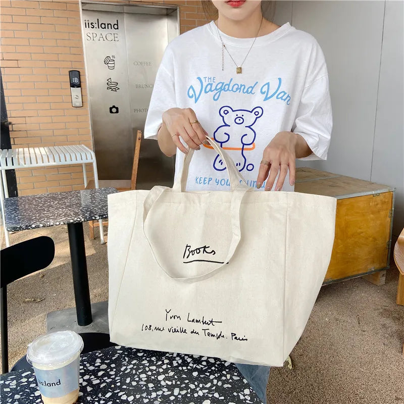 Women Canvas Shopping Bag Ladies Bookstore Printed HandBag Female Eco Shoulder B