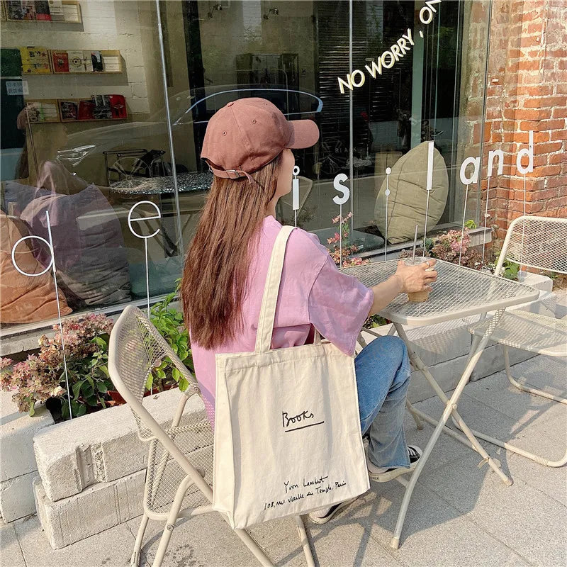 Women Canvas Shopping Bag Ladies Bookstore Printed HandBag Female Eco Shoulder B