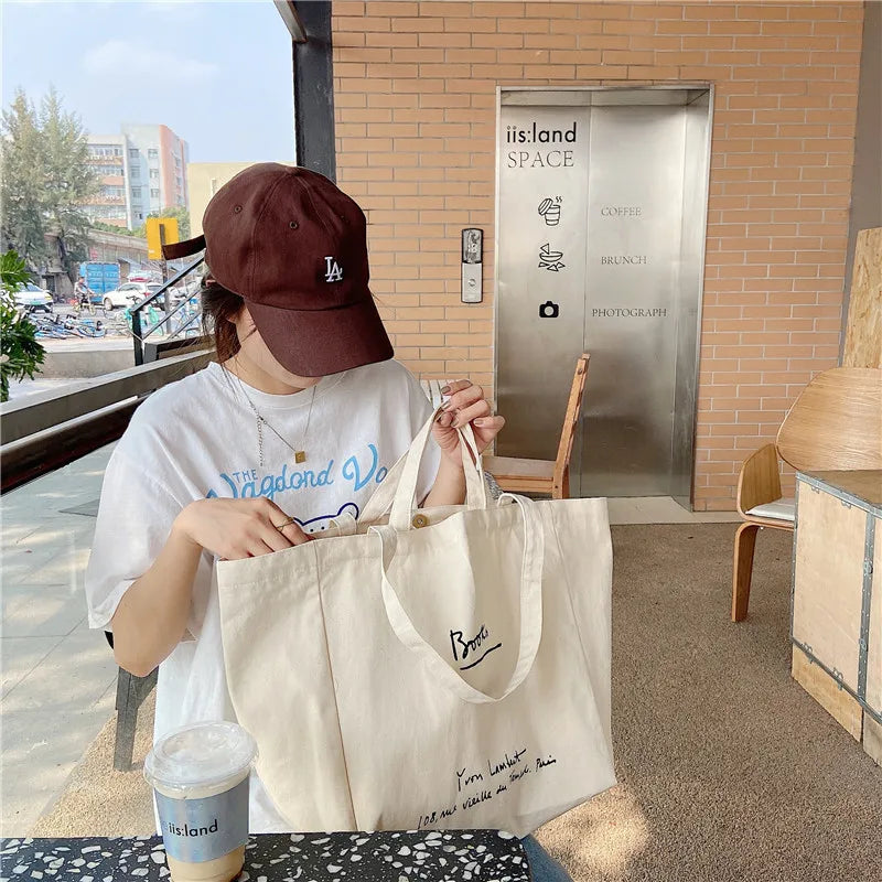 Women Canvas Shopping Bag Ladies Bookstore Printed HandBag Female Eco Shoulder B