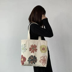 Flower Canvas Shopping Bag Large Capacity Shoulder Tote Handbag