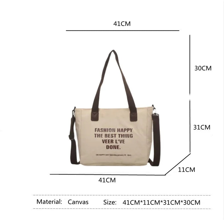 Women Canvas Shopping Bag Letter Printing Casual Eco-friendly Tote Handbag