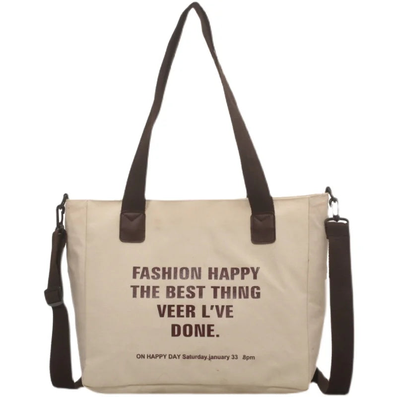 Women Canvas Shopping Bag Letter Printing Casual Eco-friendly Tote Handbag