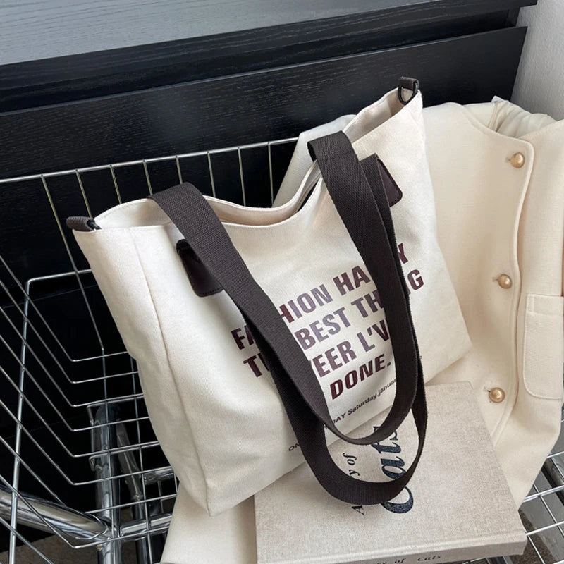 Women Canvas Shopping Bag Letter Printing Casual Eco-friendly Tote Handbag