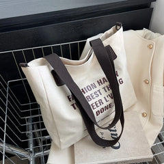 Women Canvas Shopping Bag Letter Printing Casual Eco-friendly Tote Handbag
