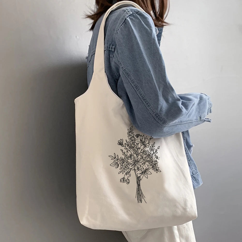 Vintage Print Canvas Shoulder Bag Eco Handbag Tote Grocery Shopper