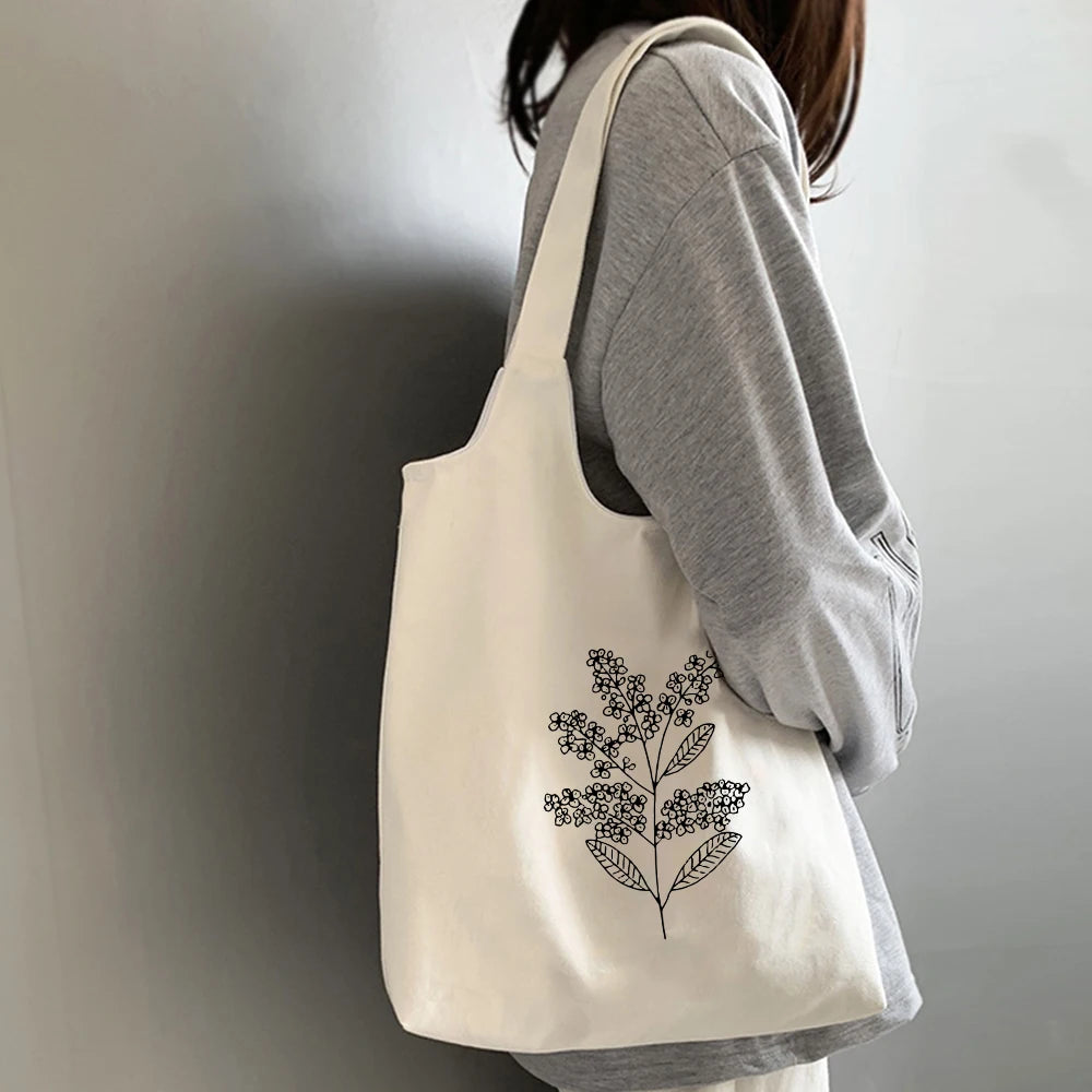 Vintage Print Canvas Shoulder Bag Eco Handbag Tote Grocery Shopper