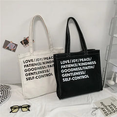 Women Canvas Shopping Bag Love Peace Letter Print Eco Handbag Tote