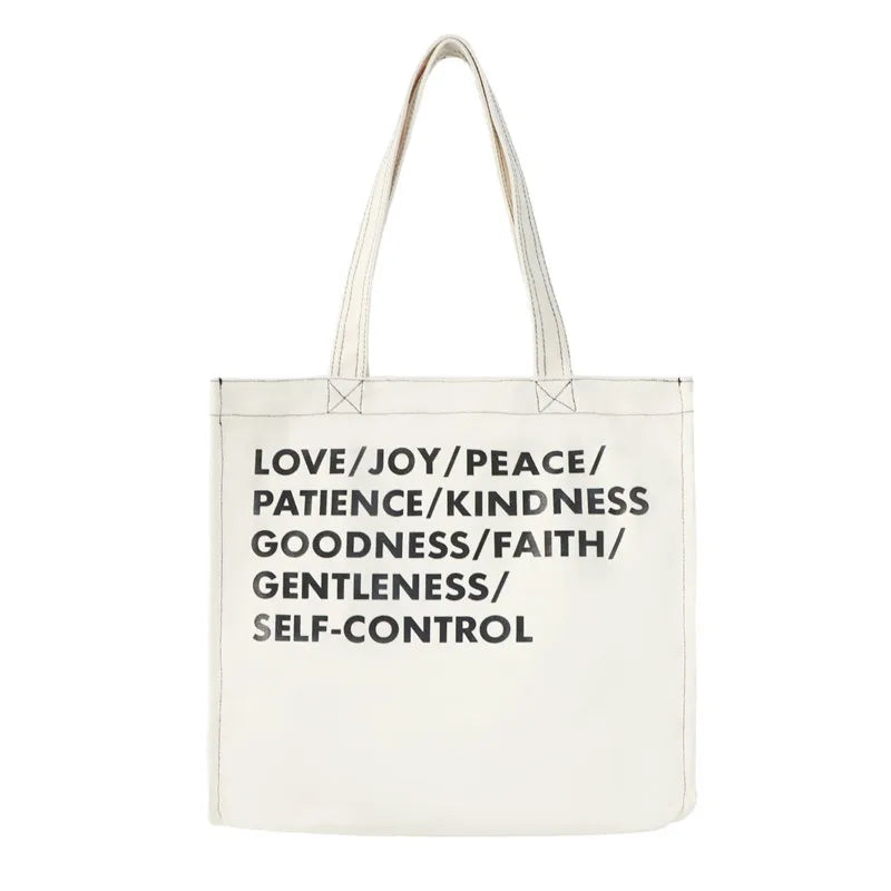 Women Canvas Shopping Bag Love Peace Letter Print Eco Handbag Tote