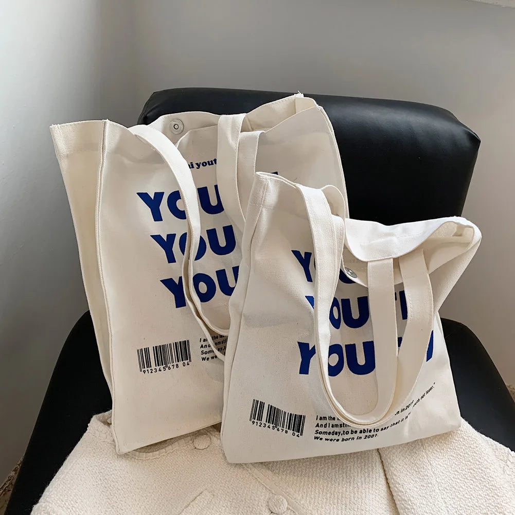 YOUTH Letters Print Canvas Shopping Bag Eco Handbag Tote