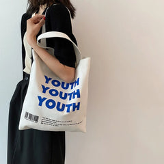 YOUTH Letters Print Canvas Shopping Bag Eco Handbag Tote