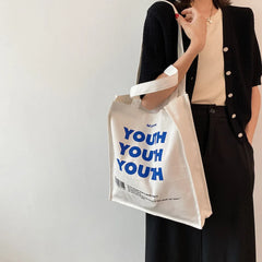 YOUTH Letters Print Canvas Shopping Bag Eco Handbag Tote