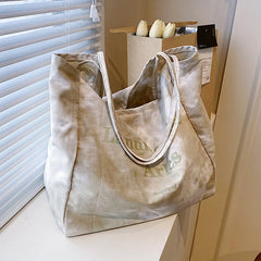 Women Canvas Shopping Bag Tie Dye Print Cotton Cloth Shoulder Bag