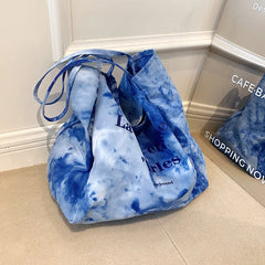 Women Canvas Shopping Bag Tie Dye Print Cotton Cloth Shoulder Bag