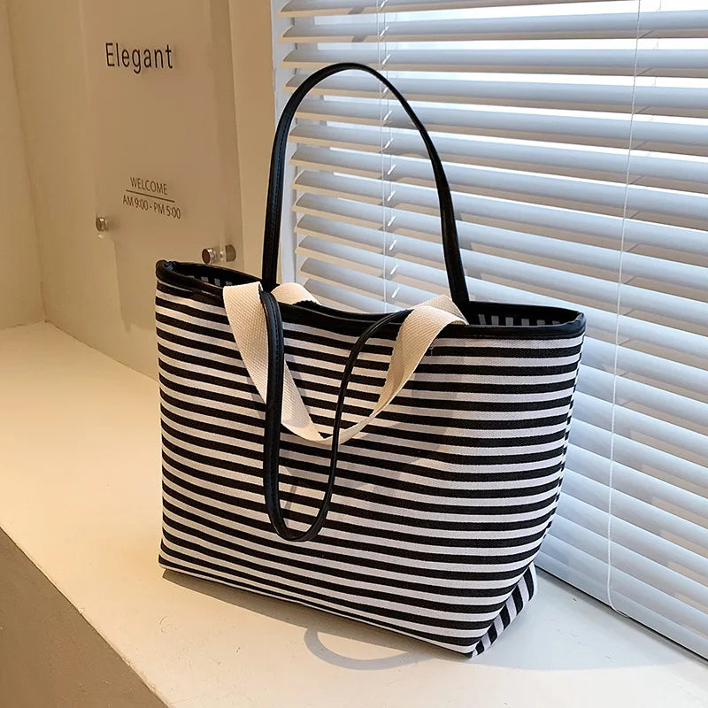 Women Canvas Shopping Bag YOUTH stripe Print Female Cotton Cloth Shoulder Bag