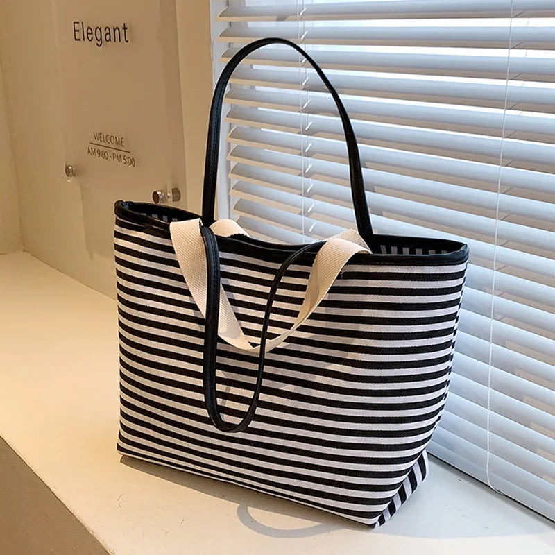 Women Canvas Shopping Bag YOUTH stripe Print Female Cotton Cloth Shoulder Bag