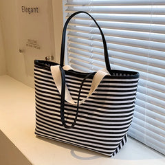 Women Canvas Shopping Bag YOUTH stripe Print Female Cotton Cloth Shoulder Bag