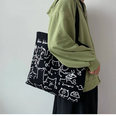Women Canvas Shopping Bags Eco Reusable Foldable Shoulder Bag