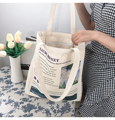 Women Canvas Shopping Bags Female Art Oil Painting Printed Shoulder Bags