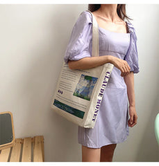 Women Canvas Shopping Bags Female Art Oil Painting Printed Shoulder Bags