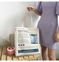 Women Canvas Shopping Bags Female Art Oil Painting Printed Shoulder Bags