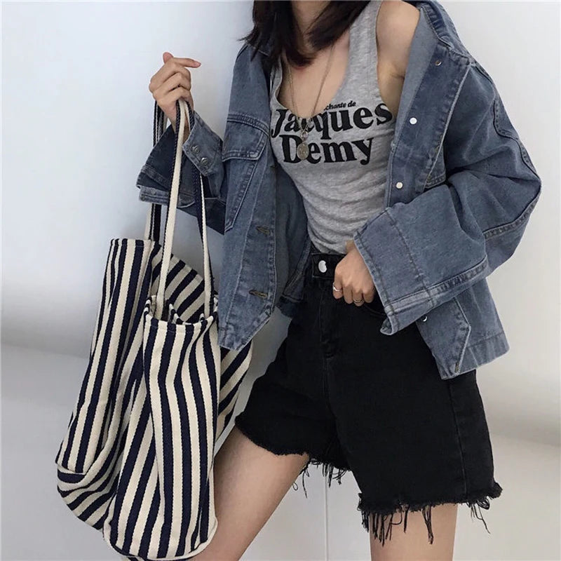 Women Canvas Shopping Bags Large Capacity Shoulder Bag Tote Bag