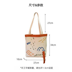 Embroidered Webbing Women Canvas Shoulder Bag Tote for Girls