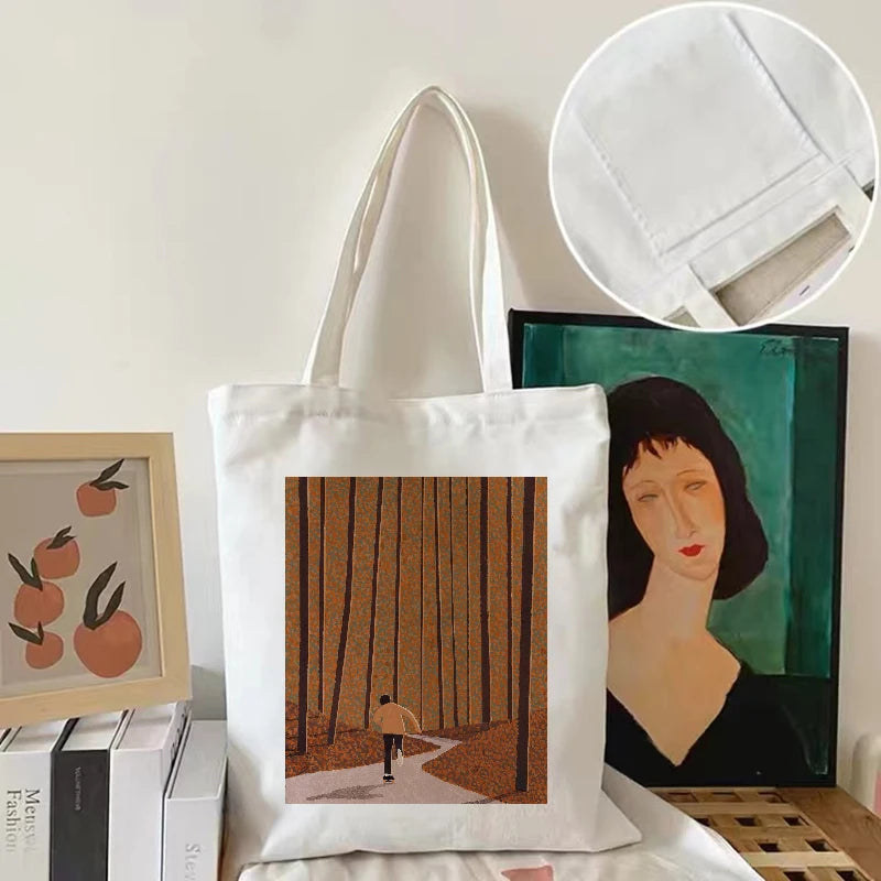 Women Canvas Shoulder Bag Art Print Shopping Bag Handbag Tote for Girls